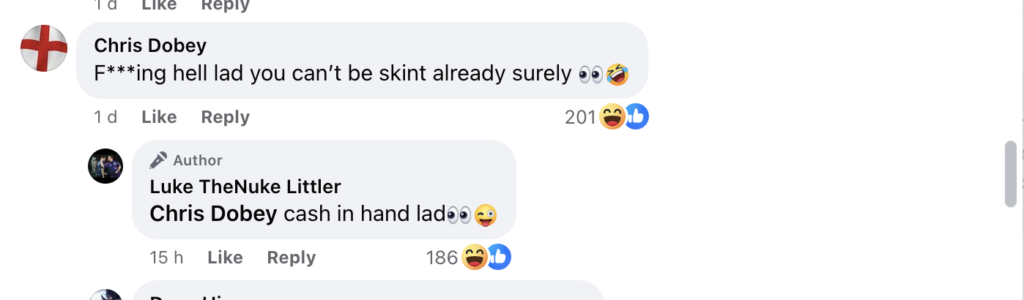 Chris Dobey jokes with Luke Littler on Facebook